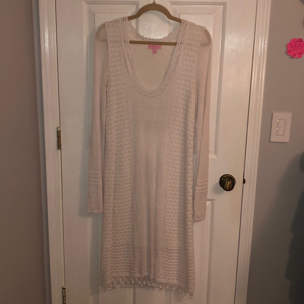 White long sleeved sweater dress